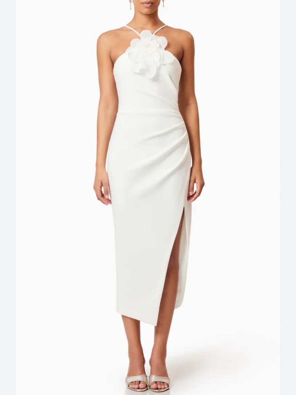 Elliatt Janelle Floral Appliqué Halter Neck Midi Dress